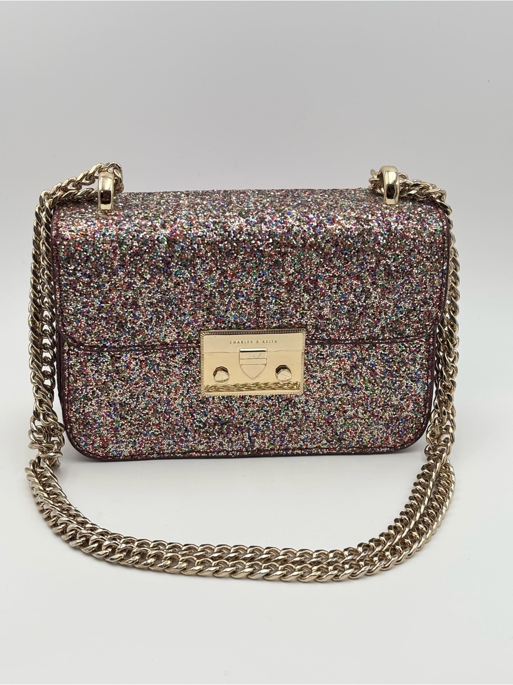Charles & Keith Glitter Multicolor Chain Crossbody Bag NEW